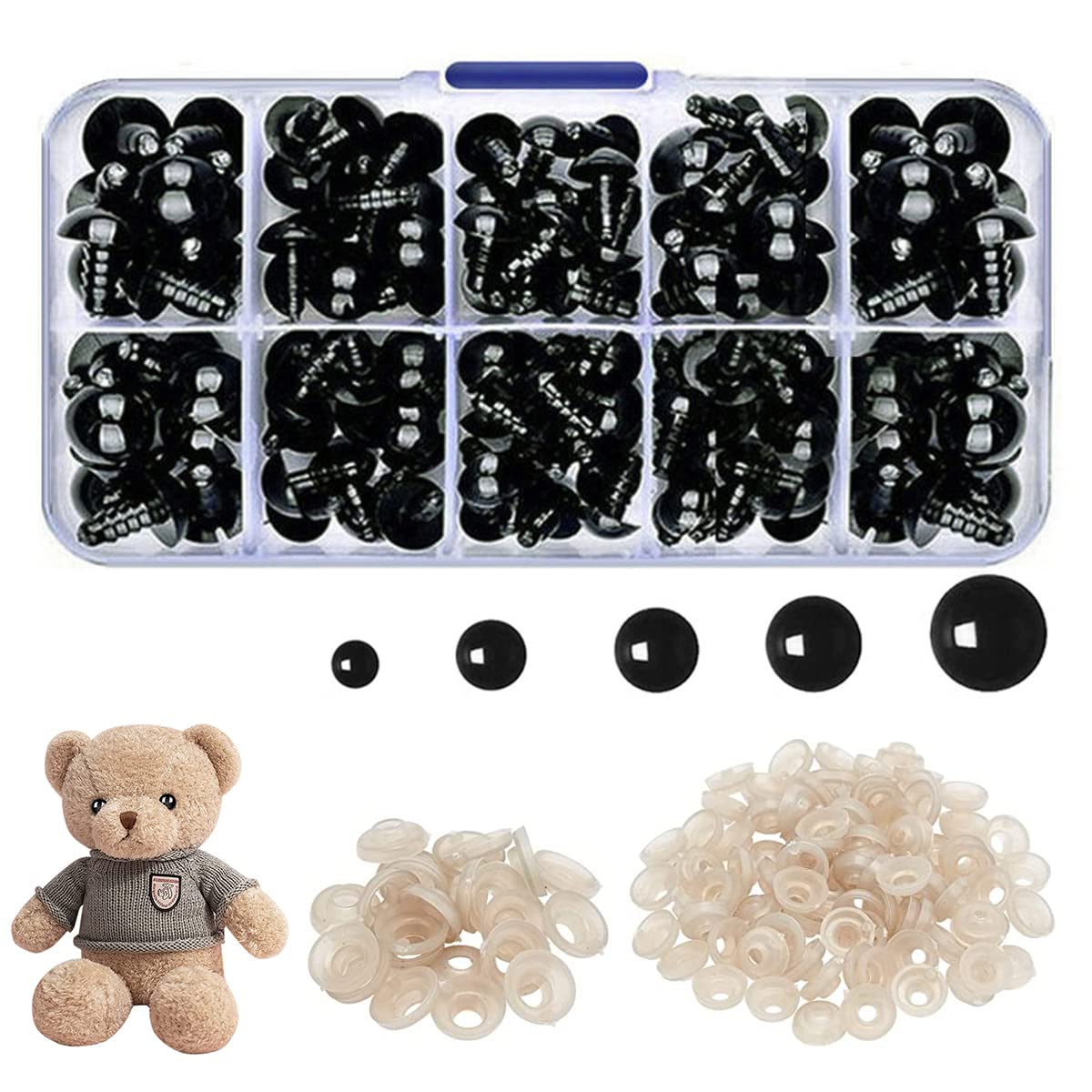 ZIBUYU 142pcs Safety Eyes with Washers for Doll, Colorful Plastic Stuffed Crochet Eyes for DIY Doll Making Crafts/Crochet/Stuffed Animals, Black ZIBUYU 142pcs Safety Eyes with Washers for Doll, Colorful Plastic Stuffed Crochet Eyes for DIY Doll Making Crafts/Crochet/Stuffed Animals, Black
